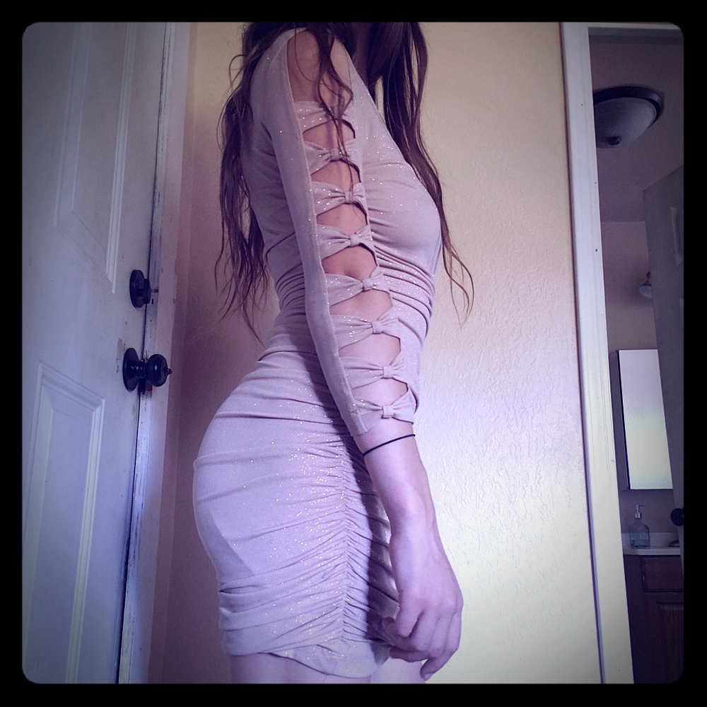 Golden Sexy glittery one shoulder dress